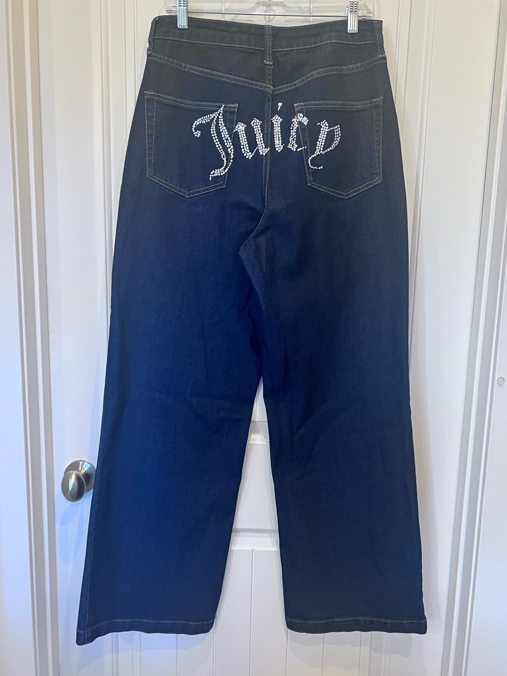 Juicy Couture Dark Blue Wide Leg Jeans Rhinestone Back Logo Lunita Sz 13/31